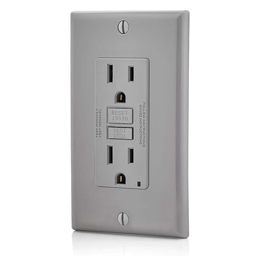Leviton Outlet, 15 Amp, Self Test, Non Tamper-Resistant with LED Indicator Light, GFNT1-GY, Gray