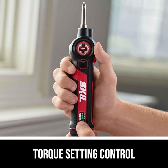 SKIL Twist 2.0 Rechargeable 4V Screwdriver with Pivoting Head, Torque Setting, USB-C Charging Cable, 28 PC Bit Set & Carrying Case- SD5619-02