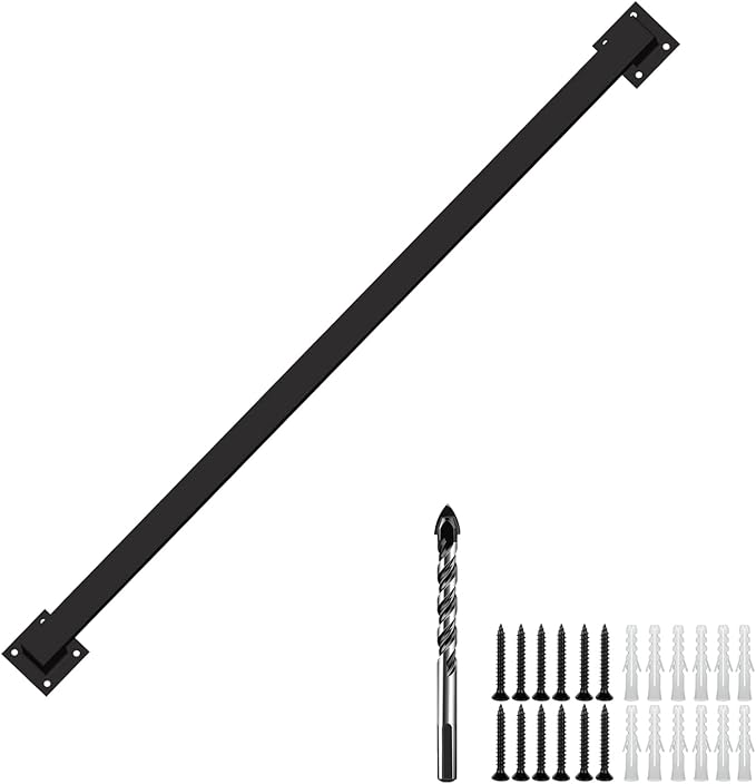 4.5FT Black Iron Hand Railing, Sturdy Safety Staircase Handrails Wall Mount, 500lbs Load Capacity Industrial Iron Railing Pipe Handrail for Indoor Stairs, Outdoor Deck Loft Porch, Non-Slip and Rust