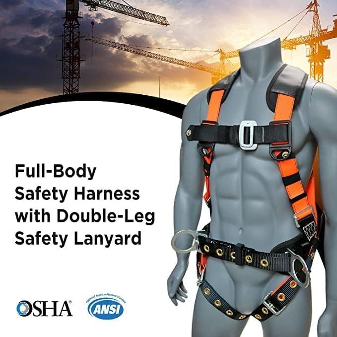 AFP Demon Fall Protection Comfortable Safety Harness (OSHA/ANSI PPE), Harness for Men Construction, Safety Harness Fall Protection Kit