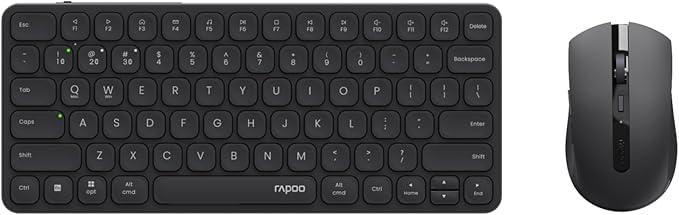 Rapoo 9050S Multi-Device Keyboard and Mouse Combo, 2.4GHz/Bluetooth 5.0/4.0 Wireless Keyboard & Mouse Set for Windows/Mac/Linux/Chrome, Support 4 Devices, Rechargeable, Silent Click, Black