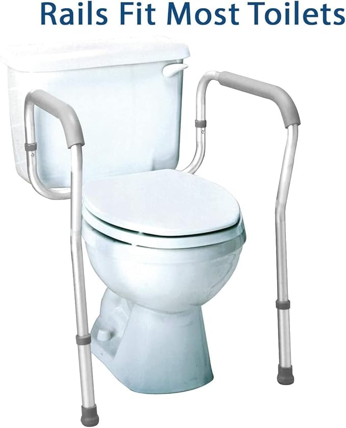 Carex Toilet Safety Rails, Adjustable and Detachable Toilet Safety Frame with Handles for Elderly, Handicap, or Disabled, Heavy-Duty Non-Slip Bathroom Grab Bar, with Padded Handles and Aluminum Frame