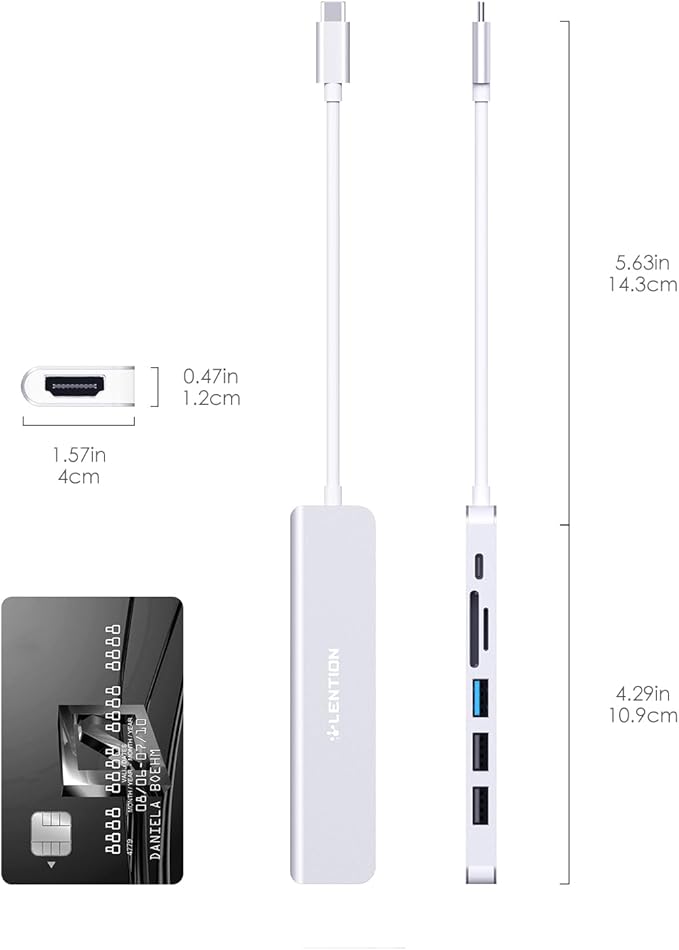 LENTION USB C Hub with 100W Charging, 4K HDMI, Dual Card Reader, USB 3.0 & 2.0 Compatible MacBook Pro, New Mac Air/Surface, Chromebook, More, Stable Driver Adapter (CB-CE18, Silver)