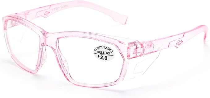 ProtectX Stylish Anti-Fog & Scratch-Resistant Safety Glasses With Readers, UV Protection Goggles, Anti-Impact Lightweight Glasses for Men＆Women Pink Reading 2.0