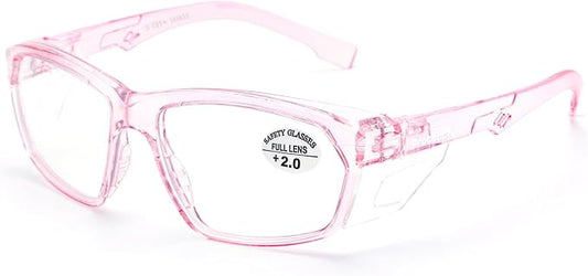 ProtectX Stylish Anti-Fog & Scratch-Resistant Safety Glasses With Readers, UV Protection Goggles, Anti-Impact Lightweight Glasses for Men＆Women Pink Reading 2.0