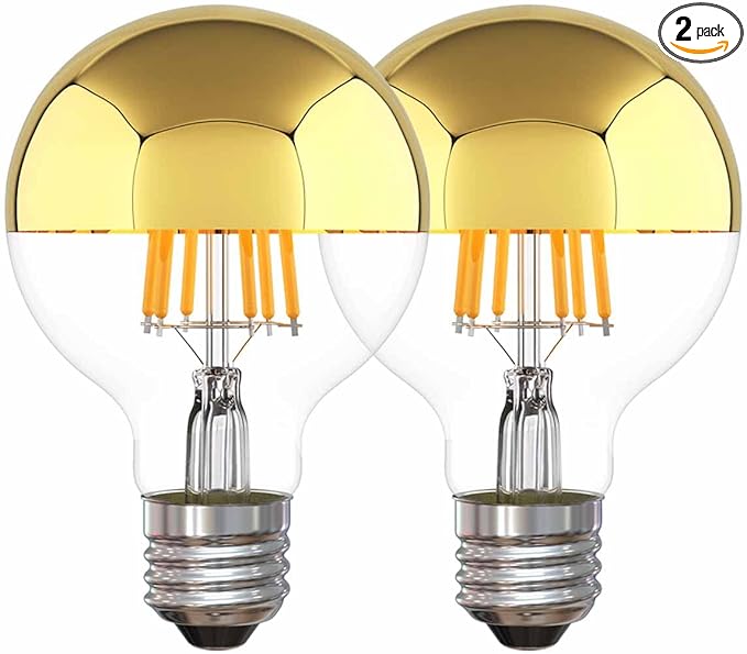 Half Gold Light Bulb Dimmable, 6W (Equivalent 60 Watt) G80/ G25 Globe Shape Decorative LED Light Bulb, 2700K Warm White Edison Bulb, Gold Tipped Mirror Bulb, E26 Base Pack of 2
