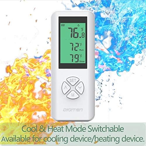 DIGITEN Wireless Temperature Controlled Outlet, Digital Plug-in Programmable Thermostat Outlet with Remote Control, Heating & Cooling for A/C, Fan, Heater (Temp Sensor Built in The Remote Controller)