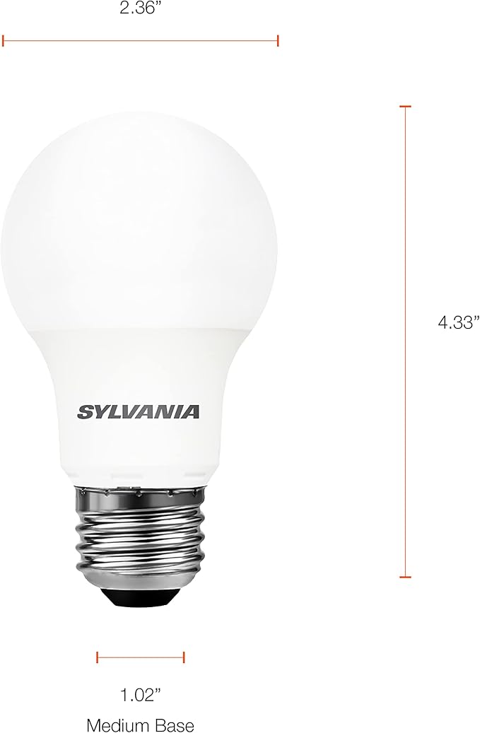 SYLVANIA LED A19 Light Bulb, 60W Equivalent, Efficient 8.5W, 800 Lumens, Frosted, 5000K, Daylight - 12 Pack (74470)
