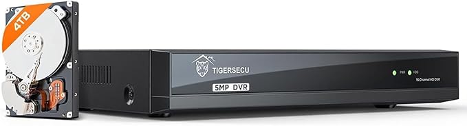 TIGERSECU Ultra HD 5MP 16 + 16 Channel Hybrid Security DVR/NVR with 4TB Hard Drive, Expandable to 32 Cameras, 6-in-1 Home Surveillance Recorder for 16 TVI, AHD, CVI, CVBS, RS485 PTZ and 16 IP Cameras