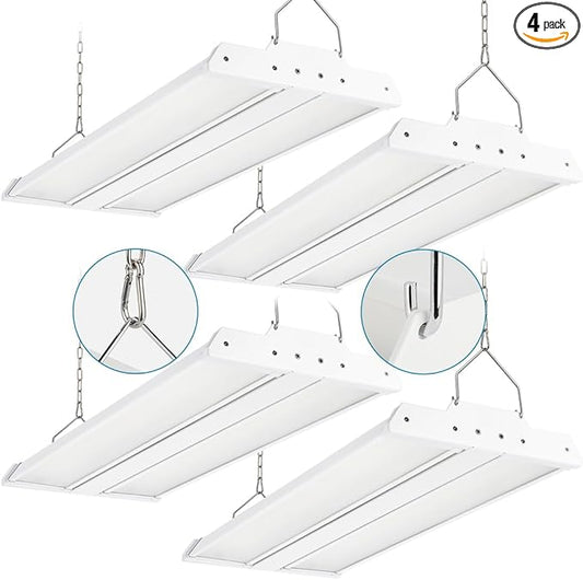 4-Pack High Bay LED Shop Lights 200W 2FT 28000LM, 200W/150W/100W Selectable, 4000K/5000K Adjustable, 100-277V, Linear High Bay Lights for Warehouse Workshop Supermarket Stadium, ETL Listed