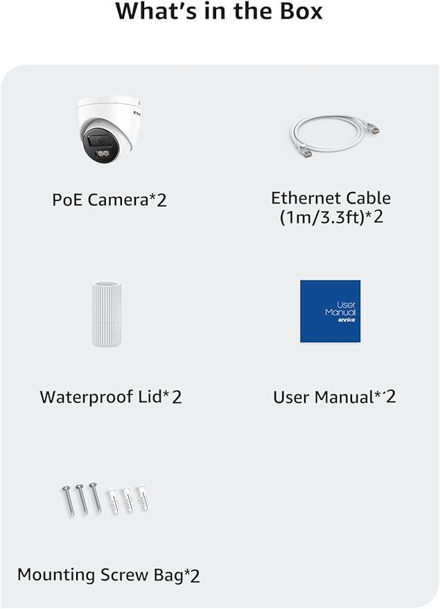 ANNKE C800 2Pack 4K Ultra HD PoE Camera AI Human Vehicle Detection, 8MP Outdoor Turret Cam with Audio, 4.0mm Lens Wide Angle, Spotlight Color Night Vision, Up to 512GB TF Card