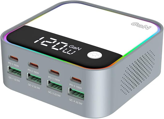 490W USB C Fast Charger, 8 Ports GaN USB Charging Station with 100W PD3.0 & QC3.0 Fast Charg Port and Digital Display Intelligent Fast Charging for Laptop/MacBook/iPad/iPhone Multiple Devices