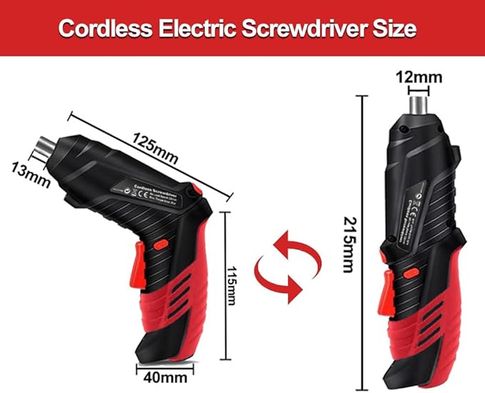 Cordless Power Screwdriver Electric Screwdriver Rechargeable Set, Battery Powered Screwdriver Kit Including 46pcs Bits, Pivoting Handle and LED Lights Small Drills Cordless (Red)