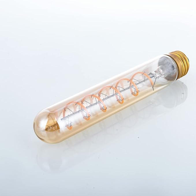 Dimmable 4W Tube LED Eison Bulb, T10 Vintage Long LED Bulb 40 Watt Equivalent Warm White 2700K, E26 Medium Base Amber Colored 7.3 Inch Long tubular edison bulb, 3 Pack