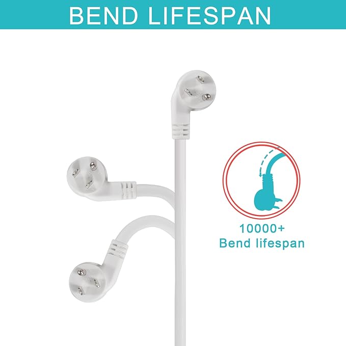 Short Flat Plug Extension Cord 1 Foot- Low Profile Right Angle Flat Plug 1FT Indoor AC Extension Cord White Short 3 Prong Grounded Extension Cord SJT 16AWG Heavy Duty Flexible Power Cord (2 Pack)