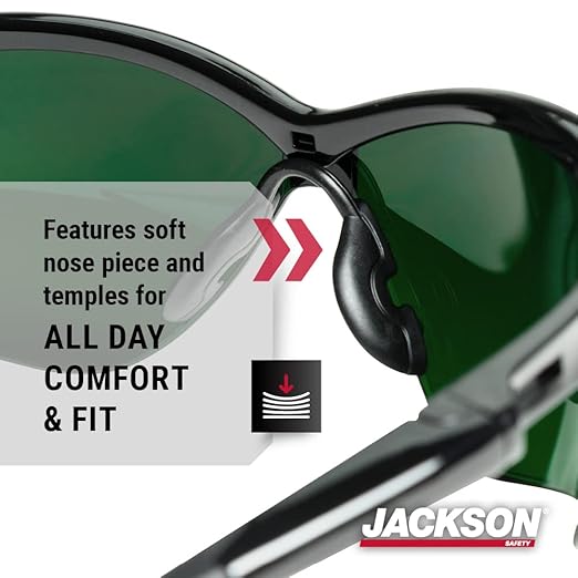 Jackson Safety 50010 Lightweight, Ultra-Strong, SG Safety Glasses, Soft Touch Temples, Flexible Nose Piece, Anti-Scratch Coating, Infrared and UV Protection, Shade 5 IR Lens, Black Frame (Pack of 12)