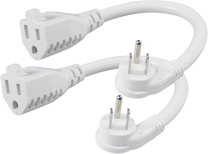 [2 Pack] Flat Wall Plug Short Power Extension Cord - 6inch Mini White Low Profile Flat Head Small Appliance Power Supply AC Cord, 1625W 16AWG Household 3 Prong Indoor Grounded Short Extension Cord