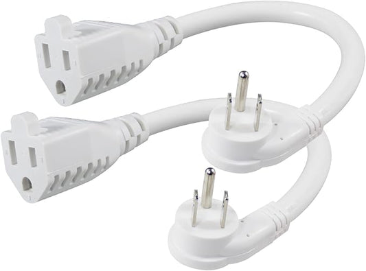 [2 Pack] Flat Wall Plug Short Power Extension Cord - 6inch Mini White Low Profile Flat Head Small Appliance Power Supply AC Cord, 1625W 16AWG Household 3 Prong Indoor Grounded Short Extension Cord