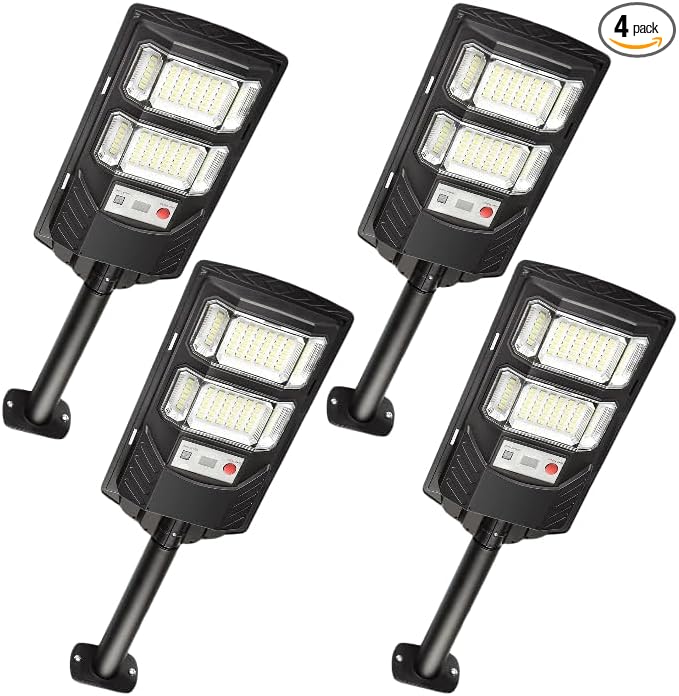 Solar Street Lights Outdoor, 6500K LED, Waterproof IP65, Motion Sensor, Dusk to Dawn, Easy Install for Yard, Driveway, Garden, with Anti Broken Remote Control Mounting Bracket, 4 Pack