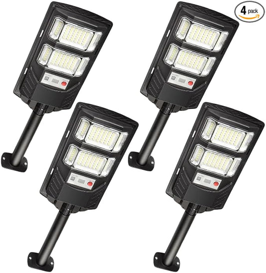 Solar Street Lights Outdoor, 6500K LED, Waterproof IP65, Motion Sensor, Dusk to Dawn, Easy Install for Yard, Driveway, Garden, with Anti Broken Remote Control Mounting Bracket, 4 Pack