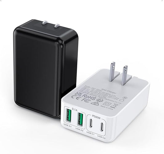 40W USB C Flat Charger Block, 2-Pack Fast Charge Cube Powered Multi-Port Wall Plug Power Adapter Type C Brick for iPhone 16/16 Pro 15/15 Pro Max/14/14 Pro Max/13/13 Pro Max/12/12 Pro, Motorola, Huawei