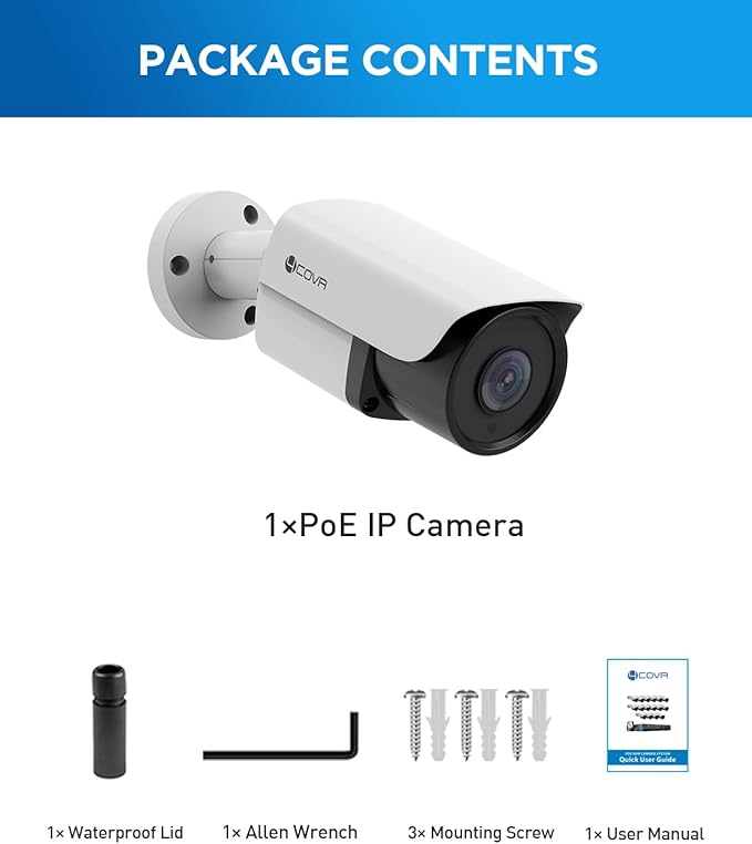 4COVR 4K PoE Security IP Bullet Camera Outdoor, 8-Megapixel UltraHD Wired Surveillance Camera, AI Human Vehicle Detection, 110° Wide Angle 2.8mm Lens Built-in Mic, 100ft IR Night Vision, LY37EX8MA