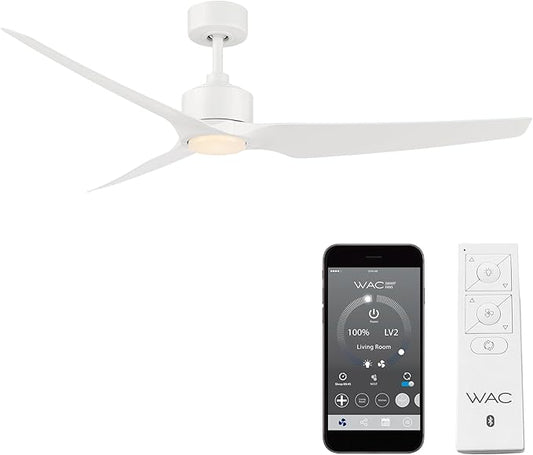 WAC Smart Fans Stella Indoor and Outdoor 3-Blade Ceiling Fan 60in Matte White with 3000K LED Light Kit and Remote Control works with Alexa and iOS or Android App