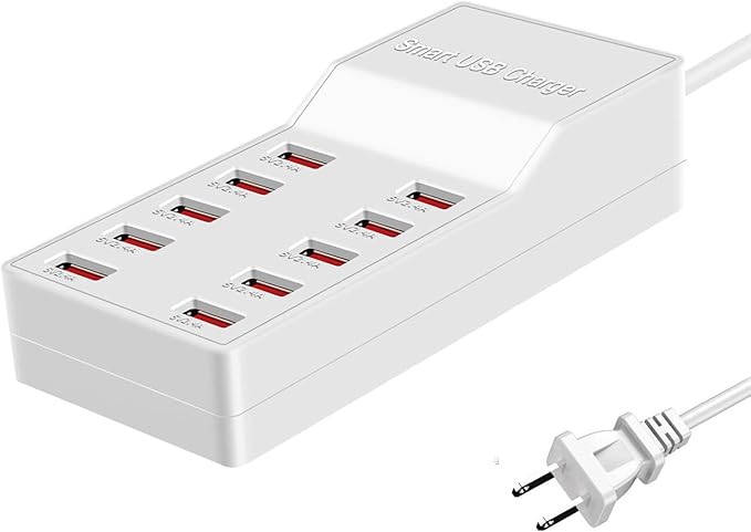 MaxLax USB Charger Station,10-Port 50W/10A Multiple USB Charging Station with Smart IC Technology,Multi Ports Charger Charging for Smartphones，Tablets，and Other Devices.