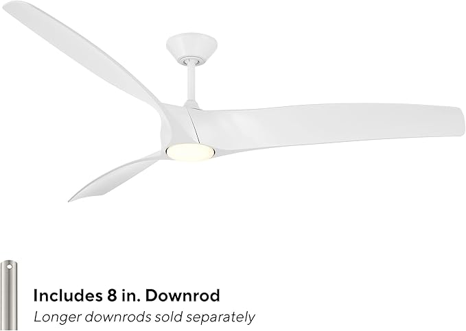 Zephyr Indoor or Outdoor 3-Blade 72in Smart Ceiling Fan in Matte White with Adjustable CCT 2700-3000-4000-5000K LED Light Kit and Remote Control Compatible with Alexa and iOS or Android App