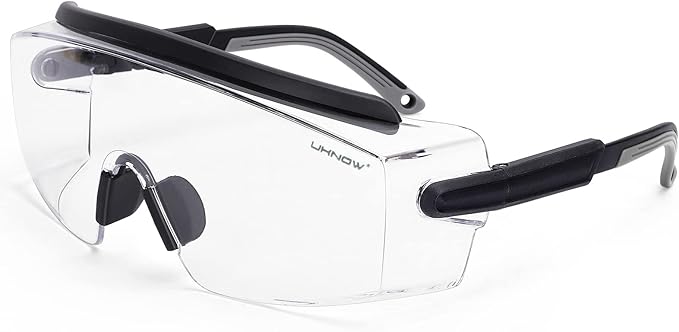 UKNOW Safety Goggles Over Glasses, Anti Fog Safety Glasses with Clear Wraparound Lens, ANSI Z87.1 Protective Eyewear