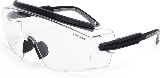 UKNOW Safety Goggles Over Glasses, Anti Fog Safety Glasses with Clear Wraparound Lens, ANSI Z87.1 Protective Eyewear