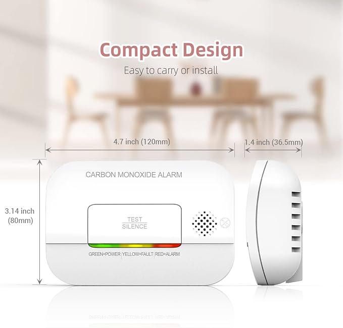 Carbon Monoxide Detector, 7 Year Sensor Life CO Detector with Battery Warning Indicator and Test Button, 85 dB, for Ceiling and Wall Mounting, White (1 Pack)