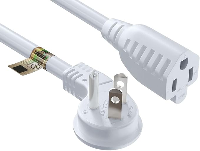 CableLeader Light White Gray 1ft Ultra Low Profile Power Extension Cord Cable NEMA 5-15P to NEMA 5-15R, UL Listed