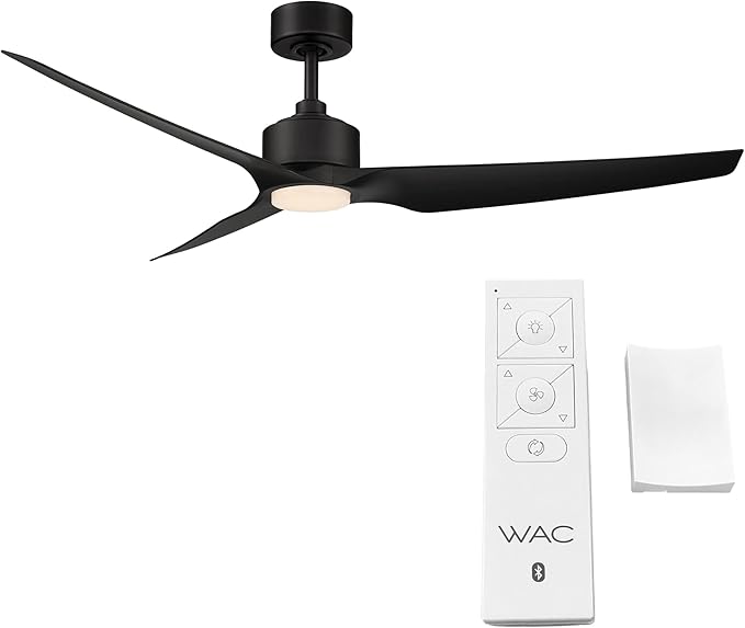 WAC Smart Fans Stella Indoor and Outdoor 3-Blade Smart Home Ceiling Fan 60in Matte Black with 3000K LED Light Kit and Remote Control Works with Alexa and iOS or Android App