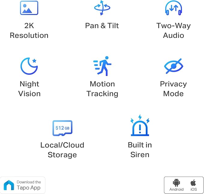Tapo TP-Link 2K Pan/Tilt Security Camera for Baby Monitor, Dog Camera w/Motion Detection and Tracking, 2-Way Audio, Night Vision, Cloud &SD Card Storage, Works w/Alexa & Google Home C210