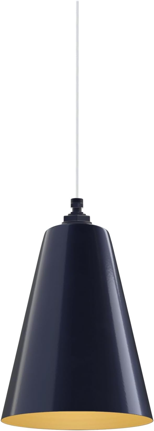 Steel Lighting Co. Laurel Pendant Light | Ceiling Mounted | 8.5 inch Cone Shade | Modern Contemporary Farmhouse Style Made in America | White Cloth Cord | Navy Blue Exterior/Brass Interior