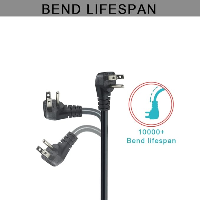 Power Cord Extension Y Splitter - 1 to 2 Way Outlet Adapter NEMA 5-15P 90-Degree Flat Plug to 2 X NEMA 5-15R with SJT 16AWG 3-Prong Cable Wire Extender Space Saver for Home Office Appliance 2-Pack