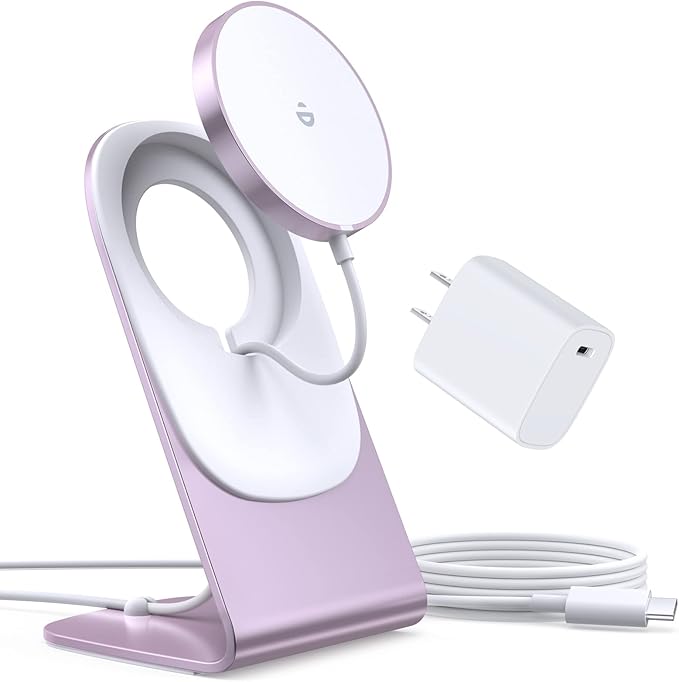 Magnetic Wireless Charger with Aluminum Charging Pad Stand Compatible with iPhone 16/15/14/13/12 Series，20W PD Charger&5ft Cable Included, Pink