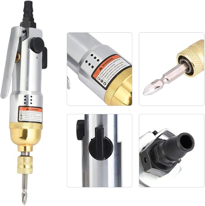 Akozon 1/4" Pneumatic Screwdriver, 8000-10500rpm Reversible Straight Hand Screw Driver for Industry Machine