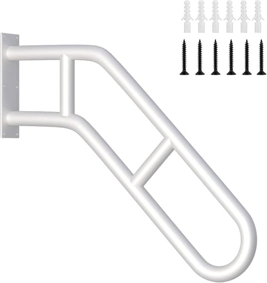 Upgraded Stair Handrails for 1-3 Steps, 27" Bent Handrails for Outdoor Steps, Wall Mounted Stair Railing U-Shaped Safety Grab Bar with 2 Anti-Skid Crossbar for Garage, Porch, Garden, Yard