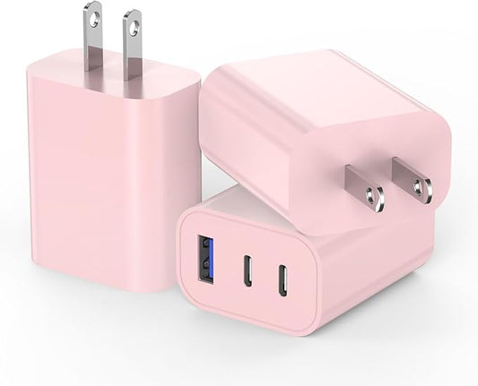 35W USB C Charger Block [3-Pack] Apple iPhone 17 Wall Plug Fast Charging Block, 3-Port PD+QC Power Adapter Multiport Brick Type C Charger for iPhone 17/Air/16/16 Pro/15/15 Pro/Pro Max/Plus/14/13/12