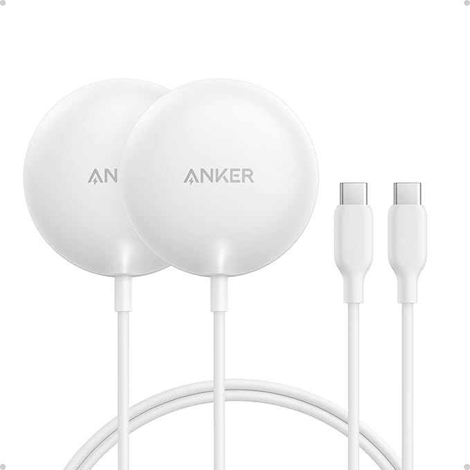 Anker Zolo Magnetic Wireless Charger, Qi2 Certified 15W MagSafe-Compatible Wireless Charging Pad, for iPhone 16/15/14/13 Series, AirPods, and More (Adapter Not Included) (White, 2 Pack)