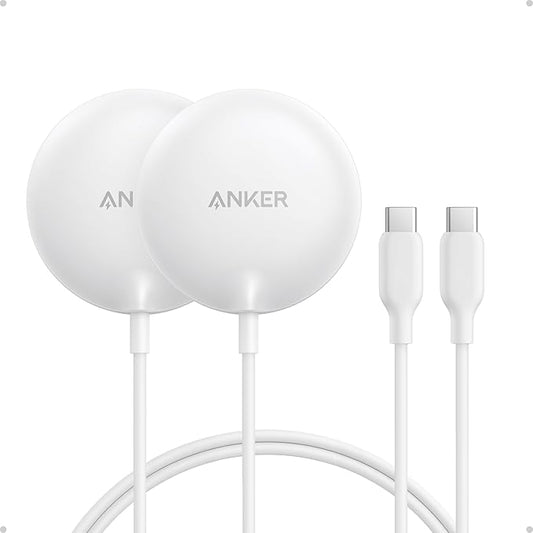 Anker Zolo Magnetic Wireless Charger, Qi2 Certified 15W MagSafe-Compatible Wireless Charging Pad, for iPhone 16/15/14/13 Series, AirPods, and More (Adapter Not Included) (White, 2 Pack)