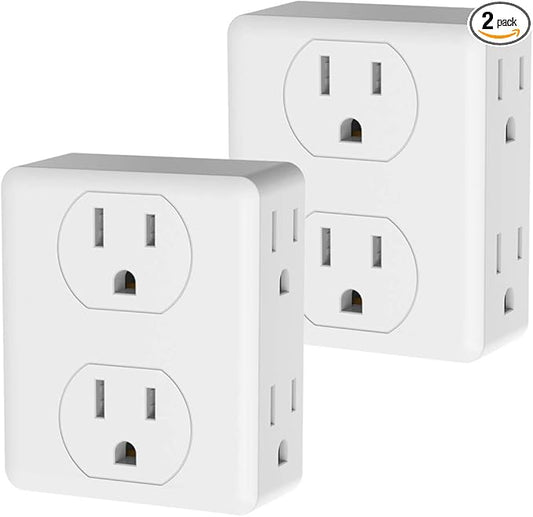 Outlet Extender, HICITY Multi Plug Outlet with 6 Electrical Outlets Adapter, 3-Prong Wall Outlet Tap for Cruise Ship Home Office Dorm, White (2 Pack)