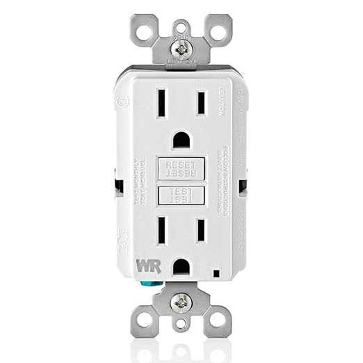 Leviton GFCI Weather-Resistant Outlet, 15 Amp, Self Test, Non Tamper-Resistant with LED Indicator Light, Outdoor Locations, GFWR1-W, White