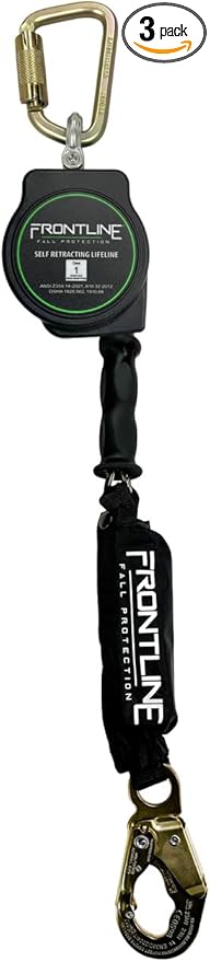 Frontline RPG10' Cable SRL with Steel Snap Hook End | 3/16" Galvanized Steel Cable | Lightweight, Durable | Swivel Anchorage Eye | 310 lbs Capacity | ANSI & OSHA Compliant (3 Pack)