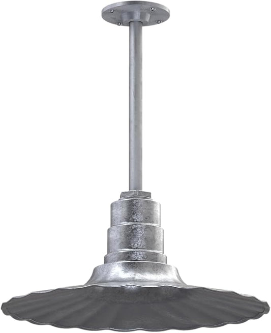 Steel Lighting Co. Eagle Rock Pendant | Ceiling Mounted Light | 16 inch Radial Wave | 12 inch Stem | Heavy Duty Steel Retro Farmhouse Style Made in America | Galvanized Exterior/Galvanized Interior