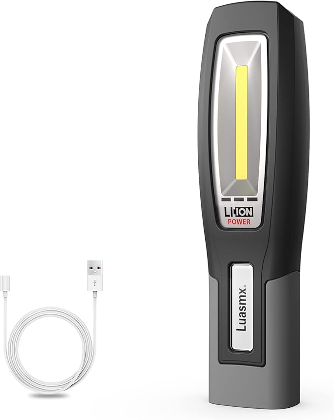Luasmx Rechargeable Work Light, Magnetic Work Light with 3 Lighting Modes, Portable Hook Mechanic Light for Car Repair/Mechanics/Emergency/Camping