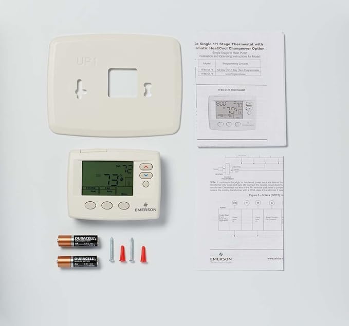 Emerson 1F86-0471 Single Stage, Non-programmable Thermostat, 24 Volt or Millivolt System, 3-wire Zone