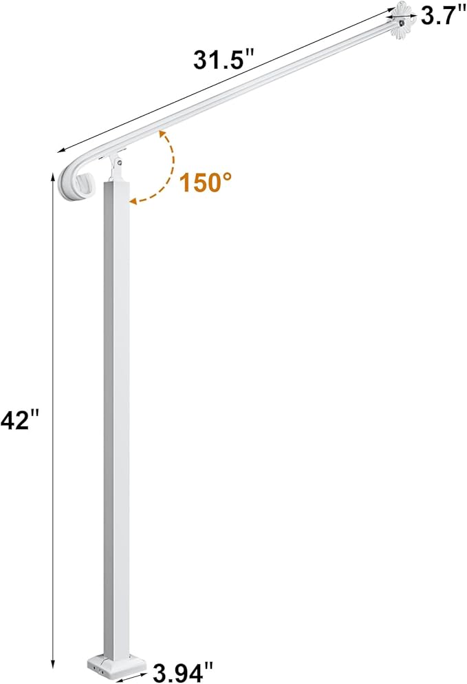 Adjustable Handrail 1-2 Step, Wall&Floor Mounted Wrought Iron Handrails, Handrails for Outdoor Steps, Stair Rail with Installation Kit Hand Rail, White